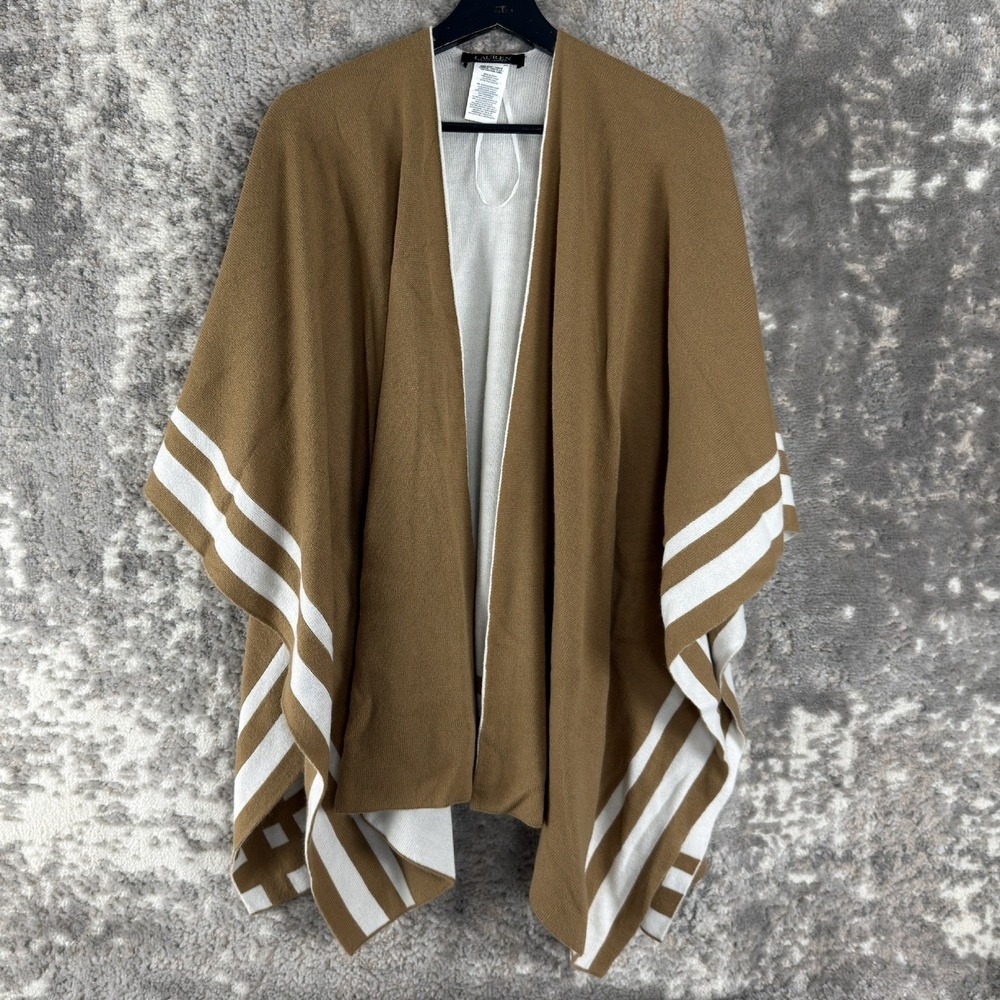 Lauren Ralph Lauren Sz One Size Striped Knit Poncho Wrap Brown Black Label